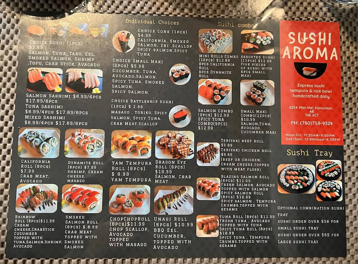 Menu at SUSHI AROMA restaurant, Edmonton