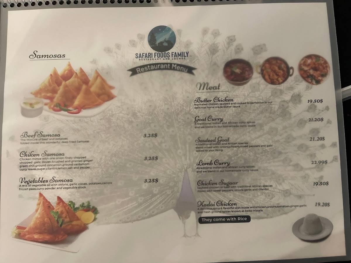 Safari Foods Family menu