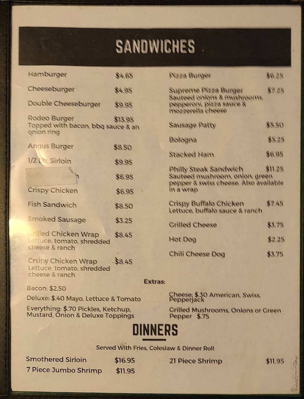 Menu at Sager's Bar and Grill, Holgate