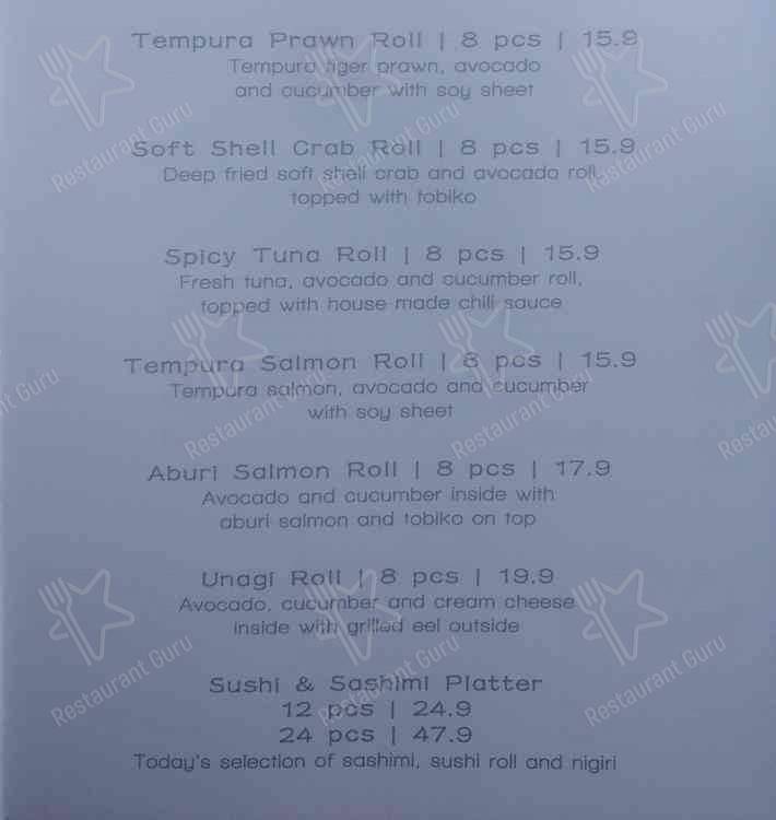 Menu at Kashiwa Japanese Restaurant, Scarborough