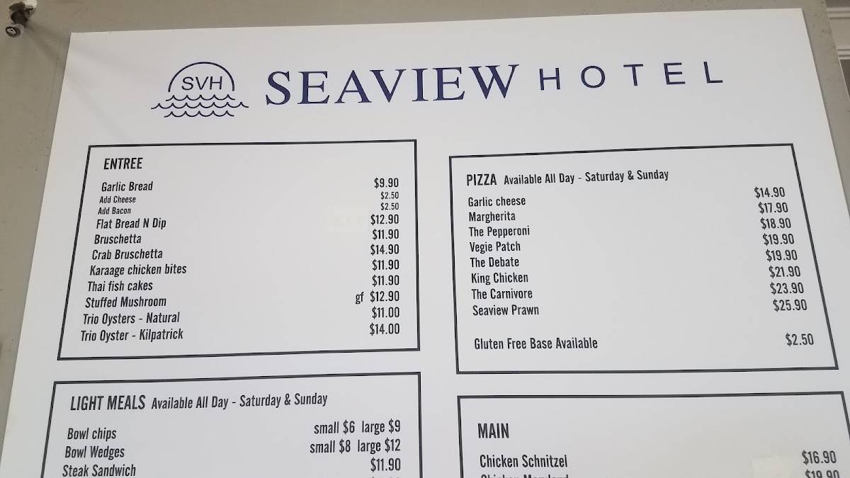 seaview hotel malta restaurant menu