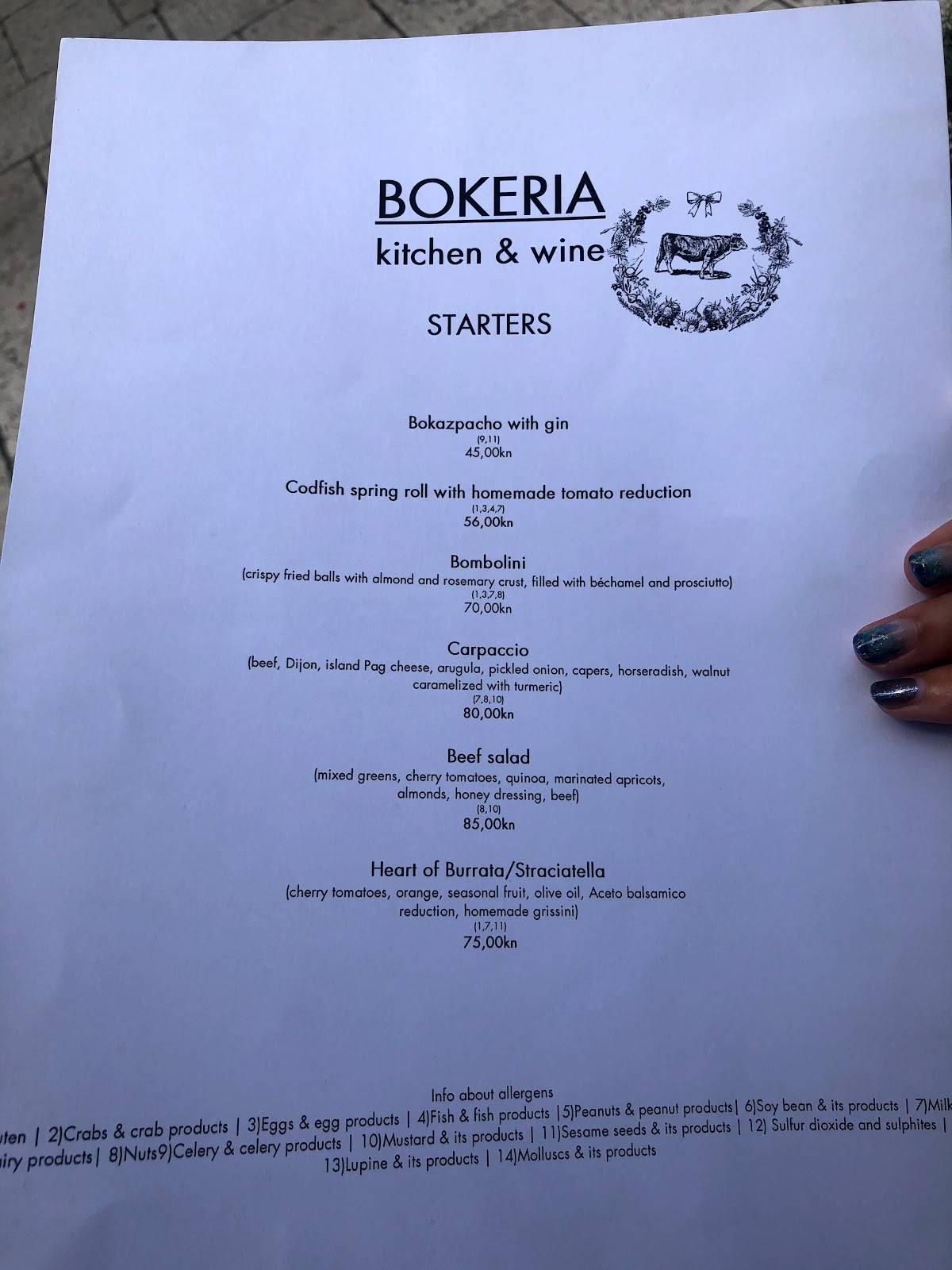Menu at Bokeria Kitchen & Wine restaurant, Split