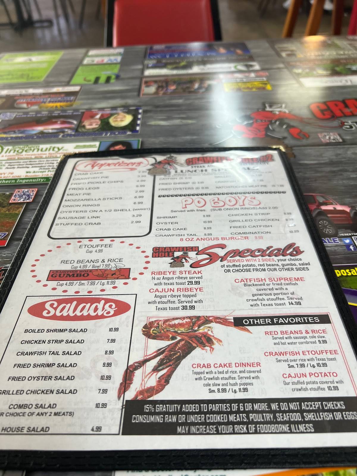 Menu at Crawfish Hole 2 Steak & Seafood Restaurant, Minden