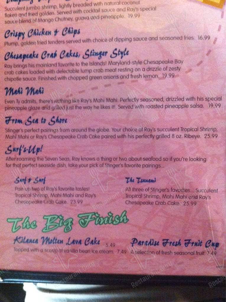 Menu at Stinger Rays Tropical Bar and Grill, Honolulu