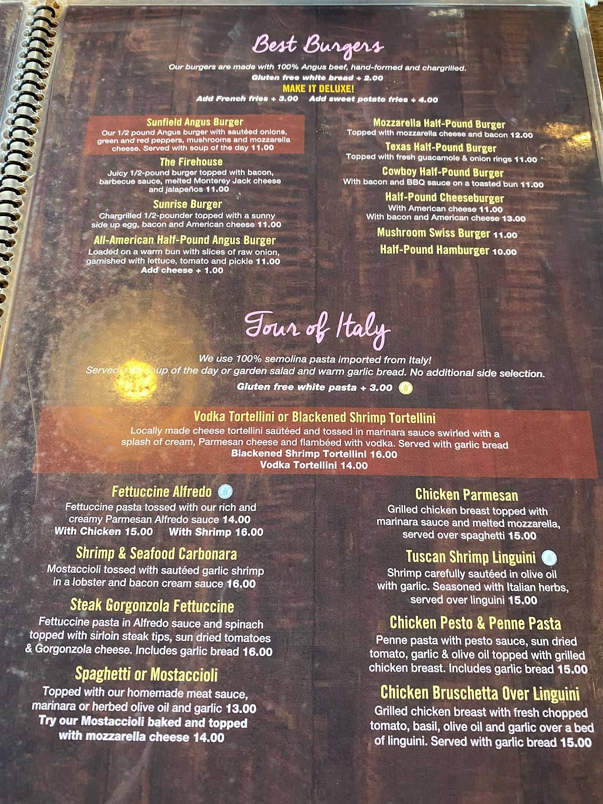 Menu at Sunfield Restaurant, Ottawa