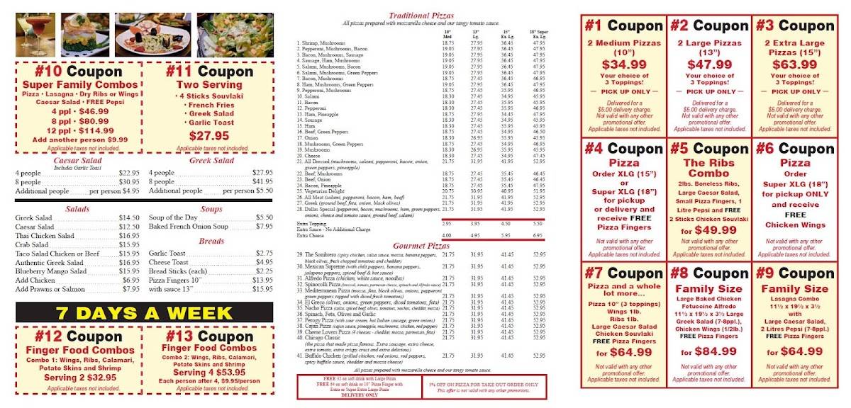 Menu at T & C Family Restaurant, Dallas Pizza, Weyburn