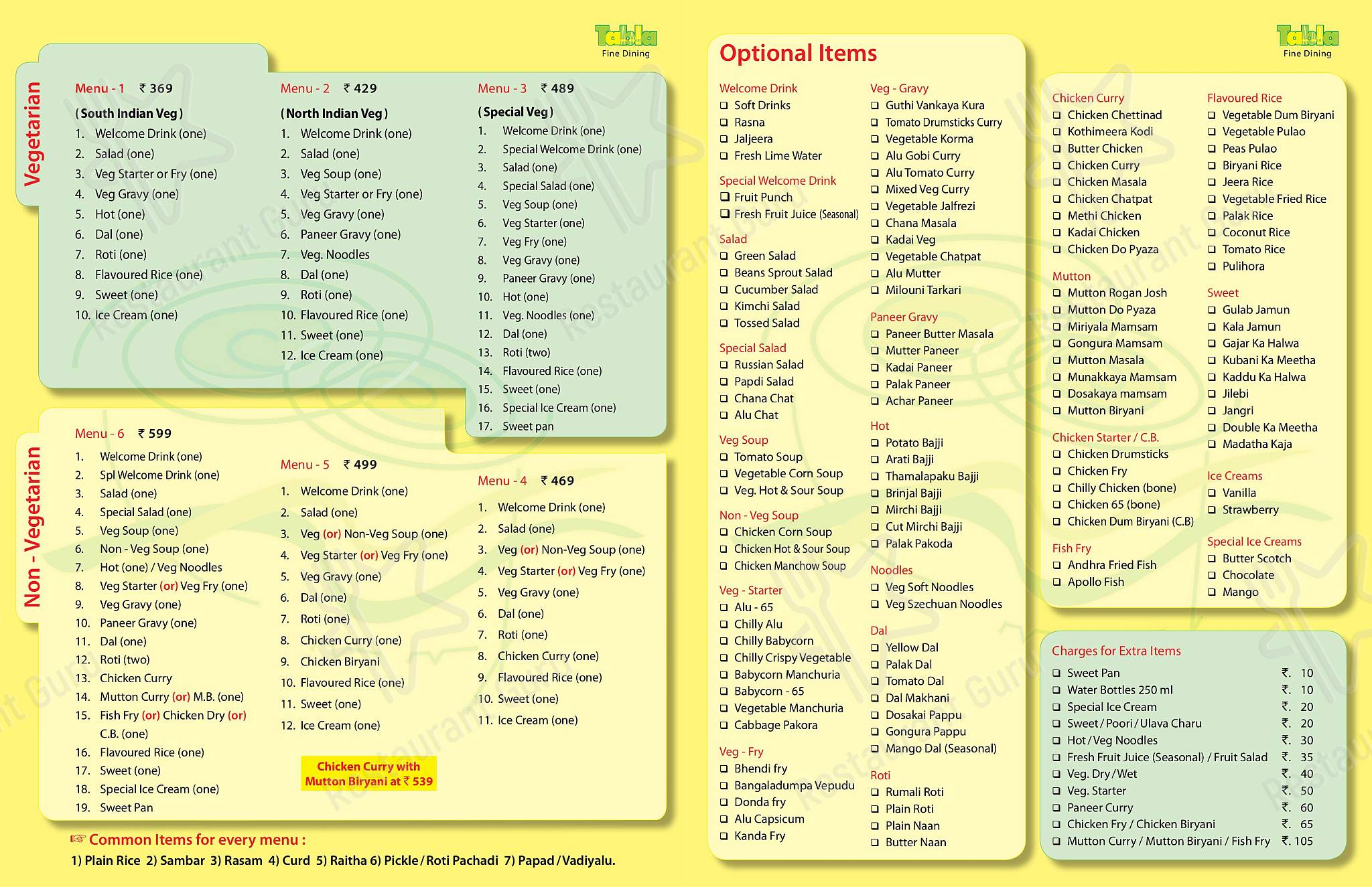 Menu at Tabla Restaurant & Banquet, Hyderabad, 2nd Floor