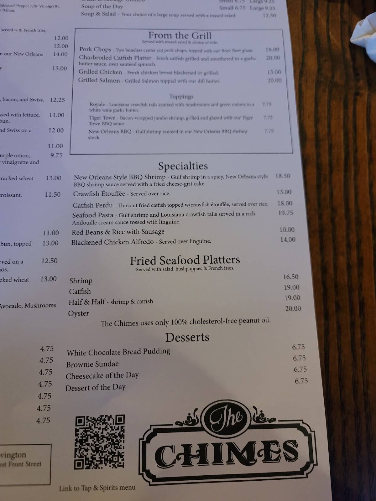 Menu at The Chimes pub & bar, Baton Rouge