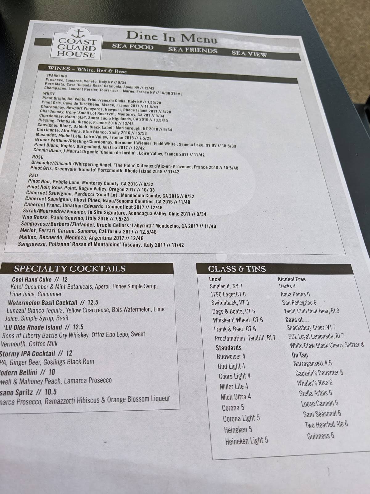 Menu At The Coast Guard House Restaurant, Narragansett