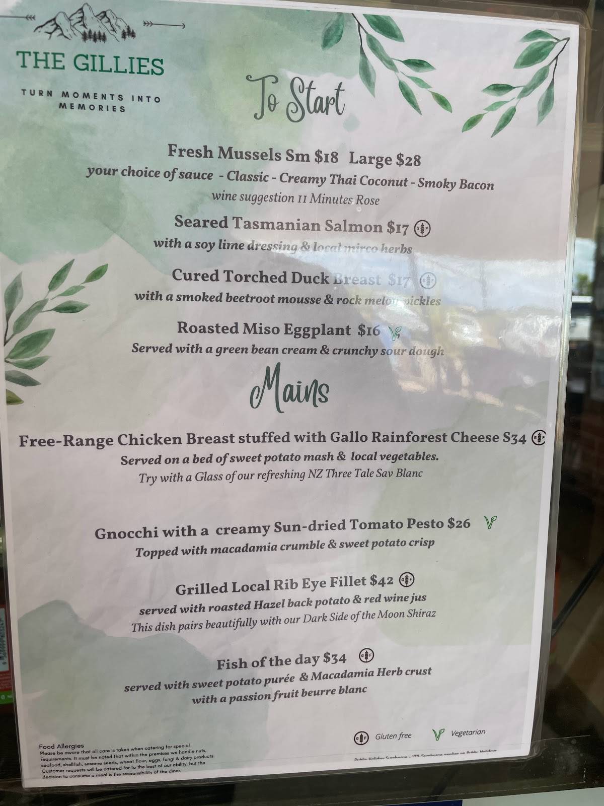 Menu at The Gillies Cafe & Bar Barbagallo's Delicatessen, Yungaburra