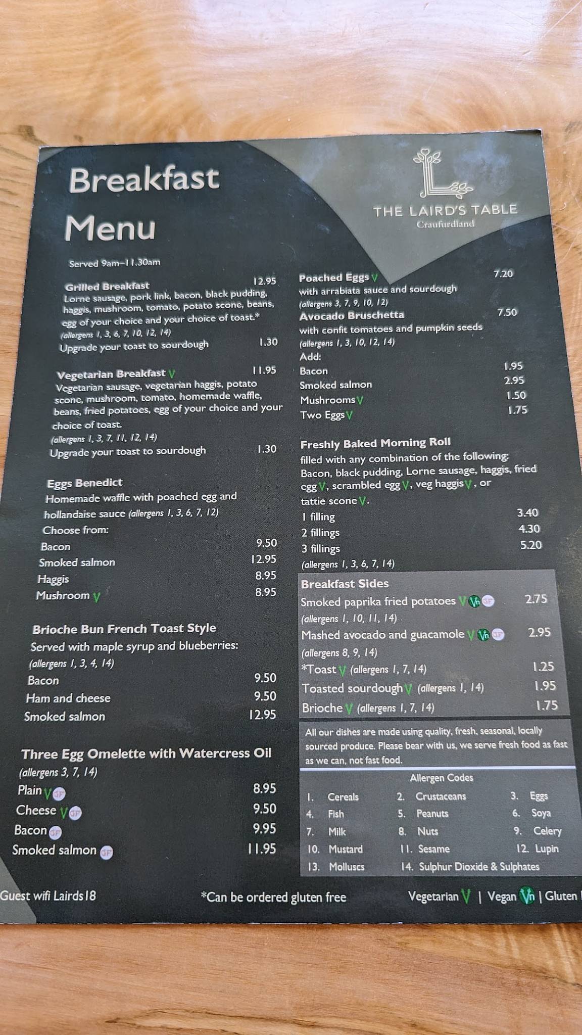 Menu at The Laird's Table Cafe/Restaurant, Kilmarnock