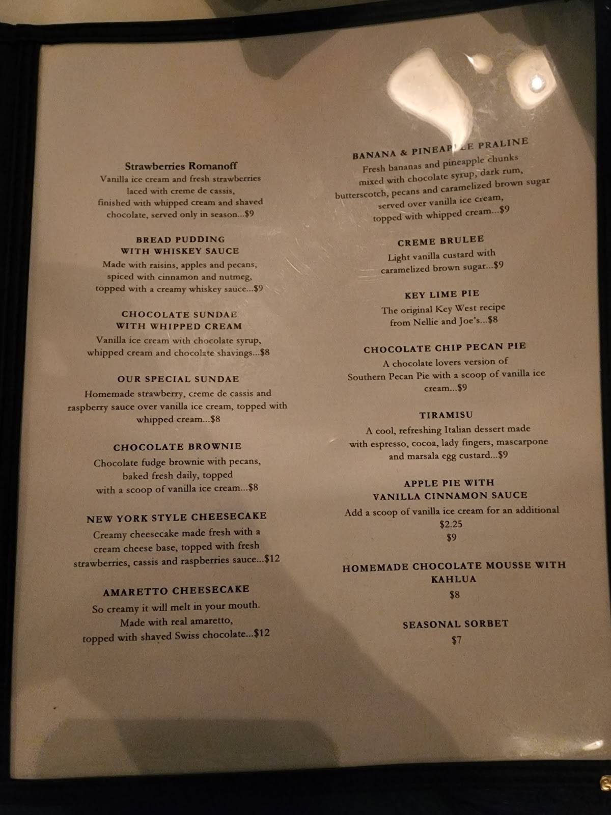 Menu at The Parson's Table steakhouse, Little River