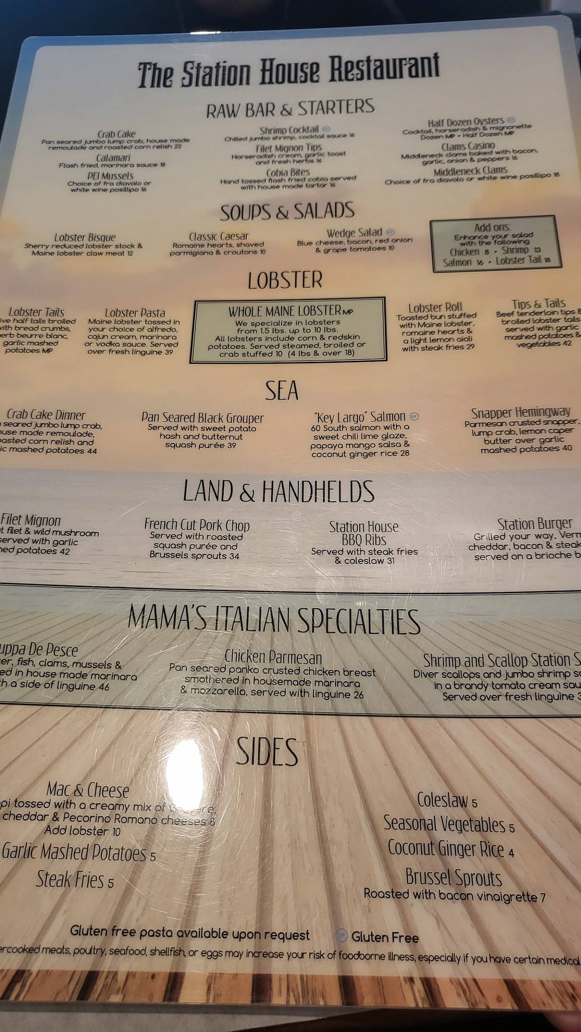 Menu at The Station House Restaurant, Lantana