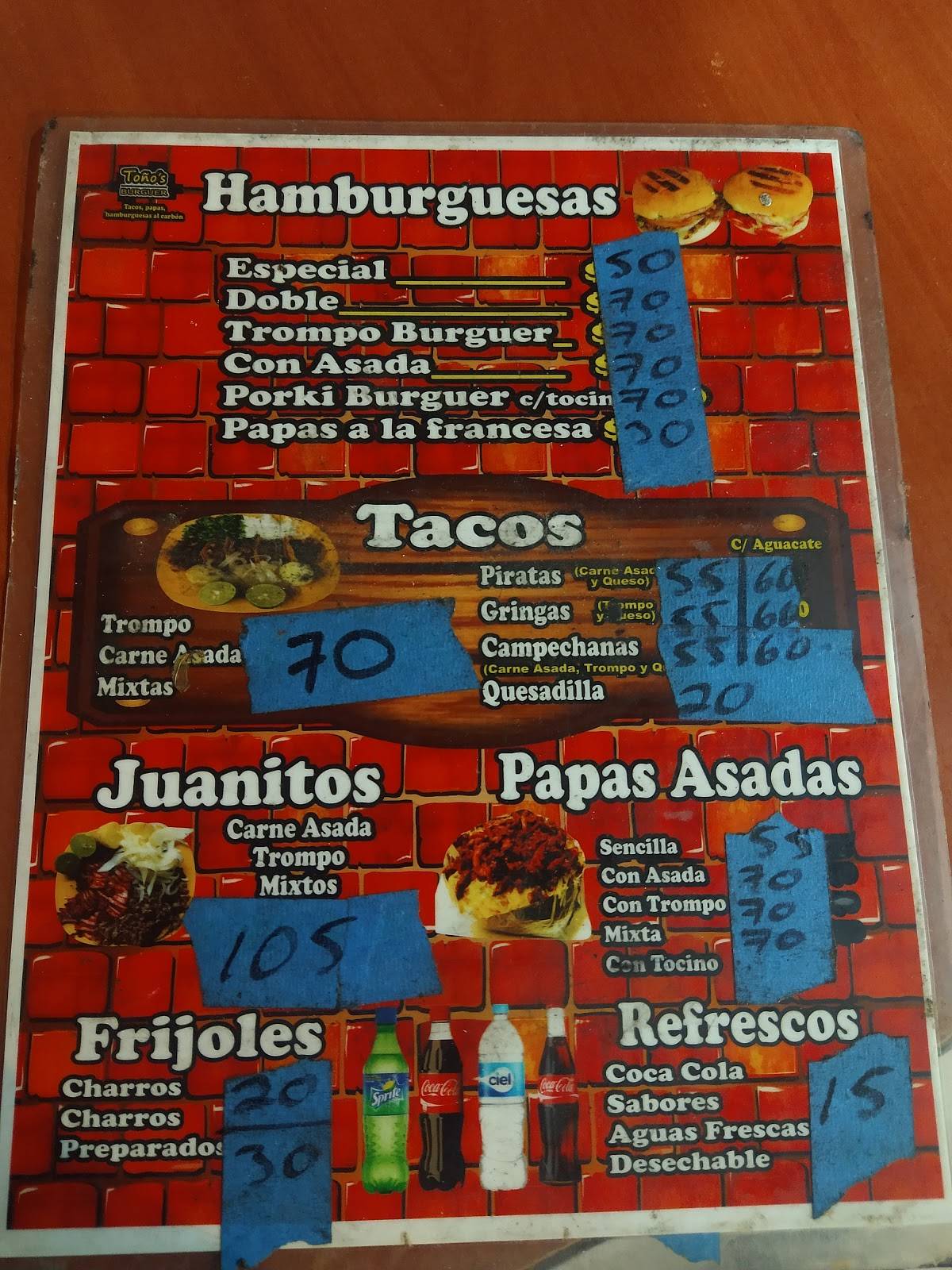 Carta Del Restaurante Toños Burguer Monterrey 5320