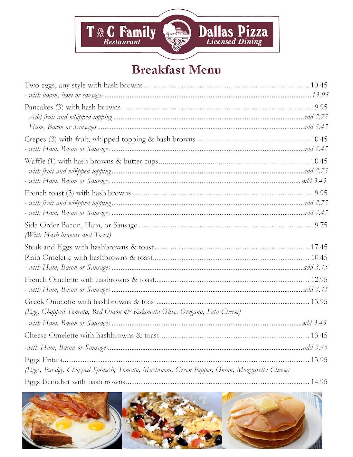Menu at T & C Family Restaurant, Dallas Pizza, Weyburn