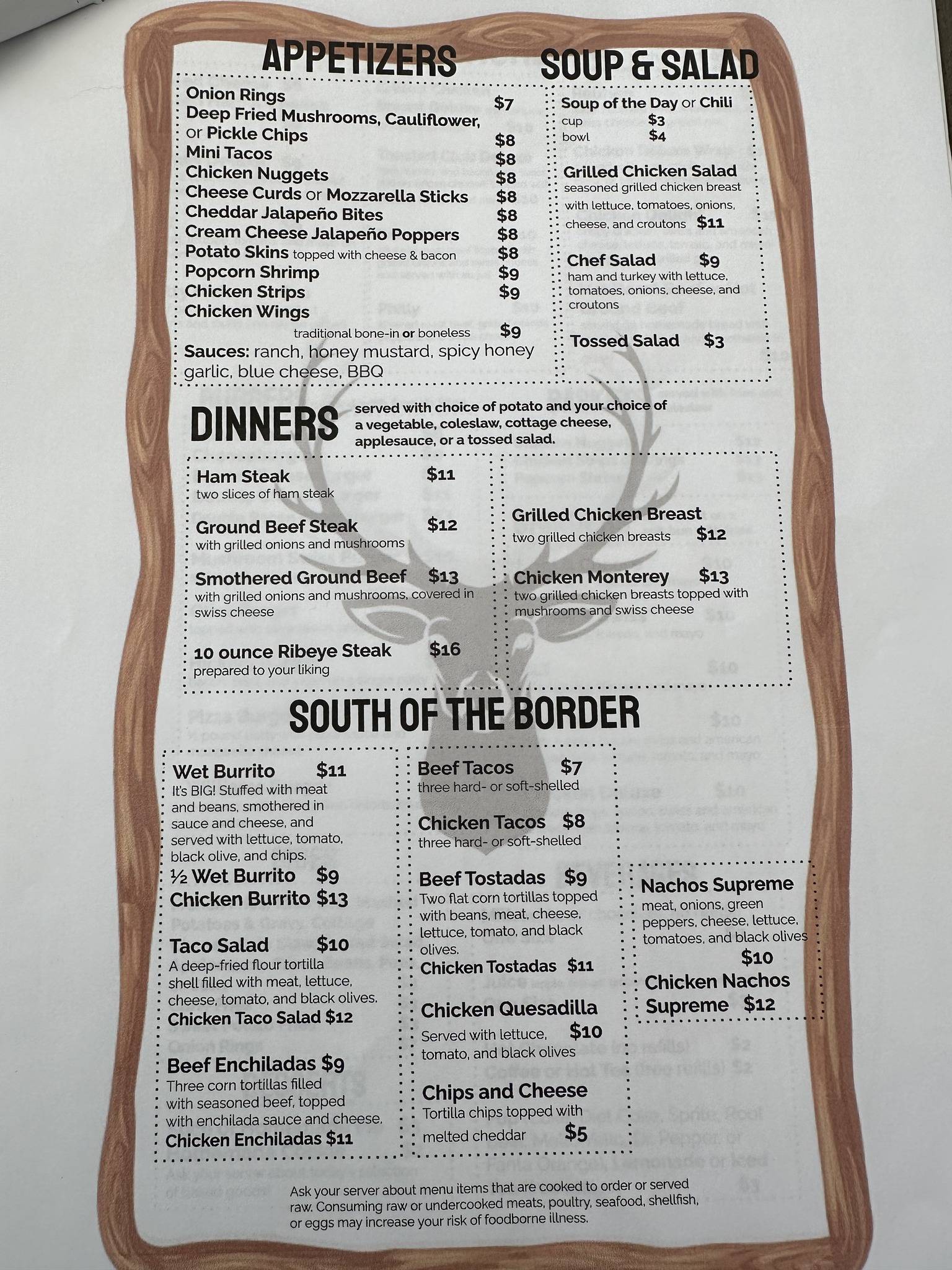 Menu at Williams Cafe, Barryton
