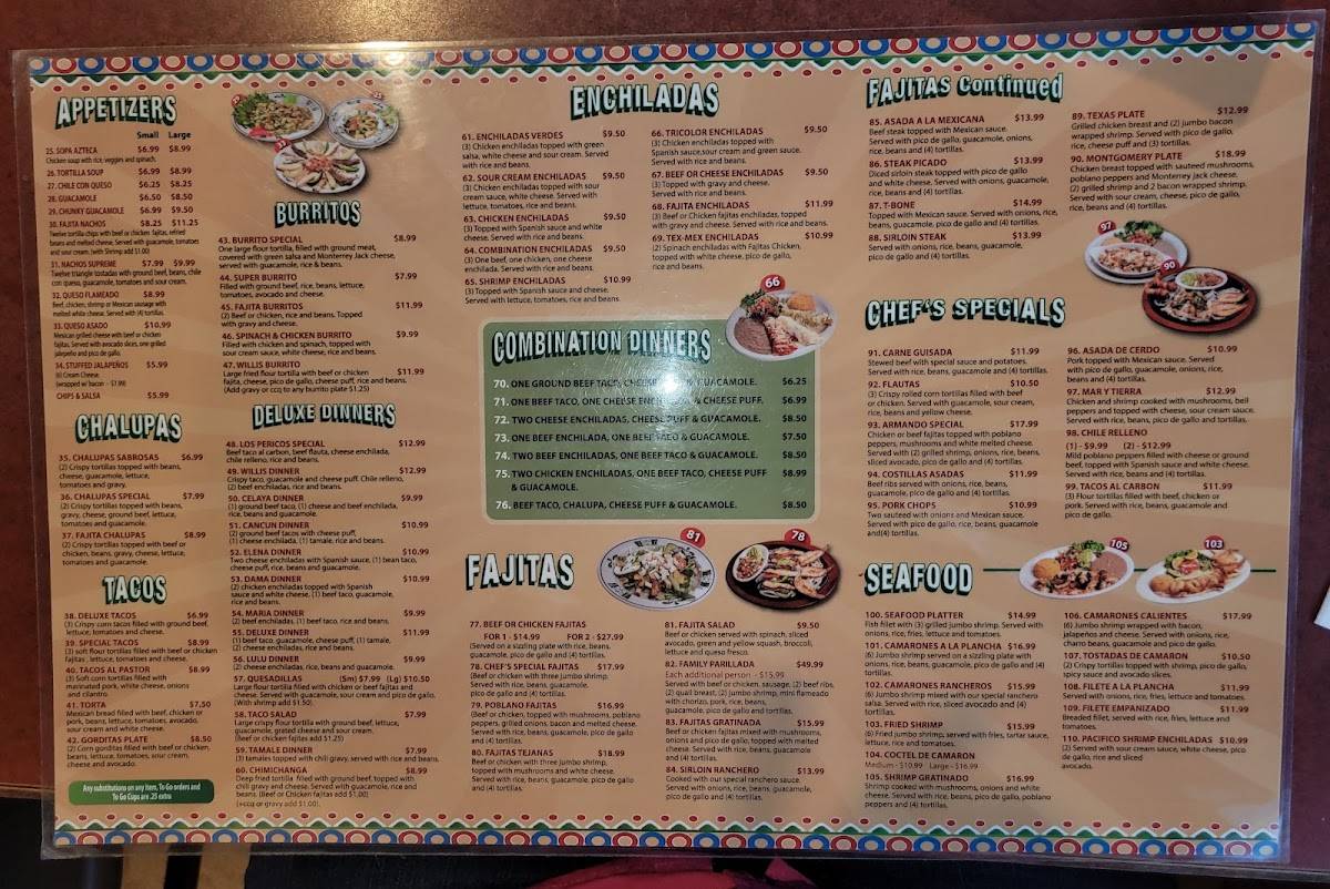 Menu at Los Pericos restaurant, Willis, 508 S Danville St