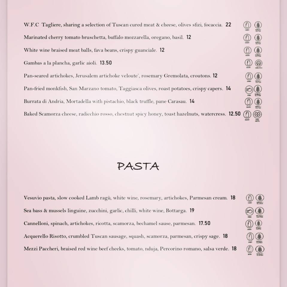 Menu at Wood Fire Cafe, Dublin