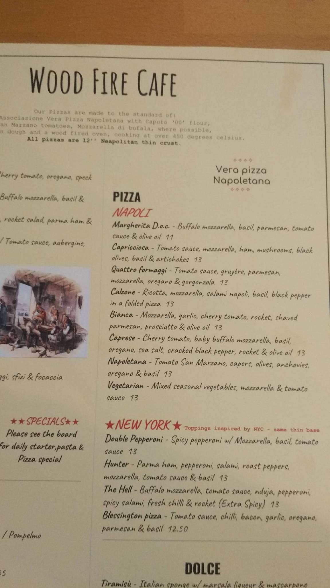 Menu at Wood Fire Cafe, Dublin