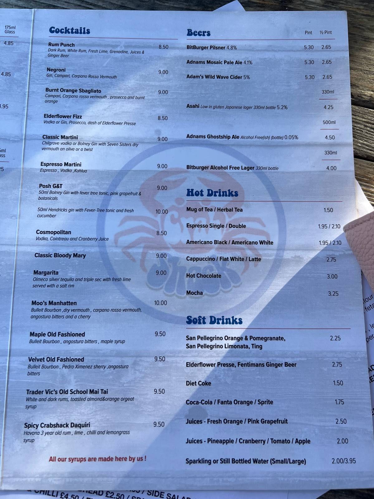 Menu at CrabShack restaurant, Worthing