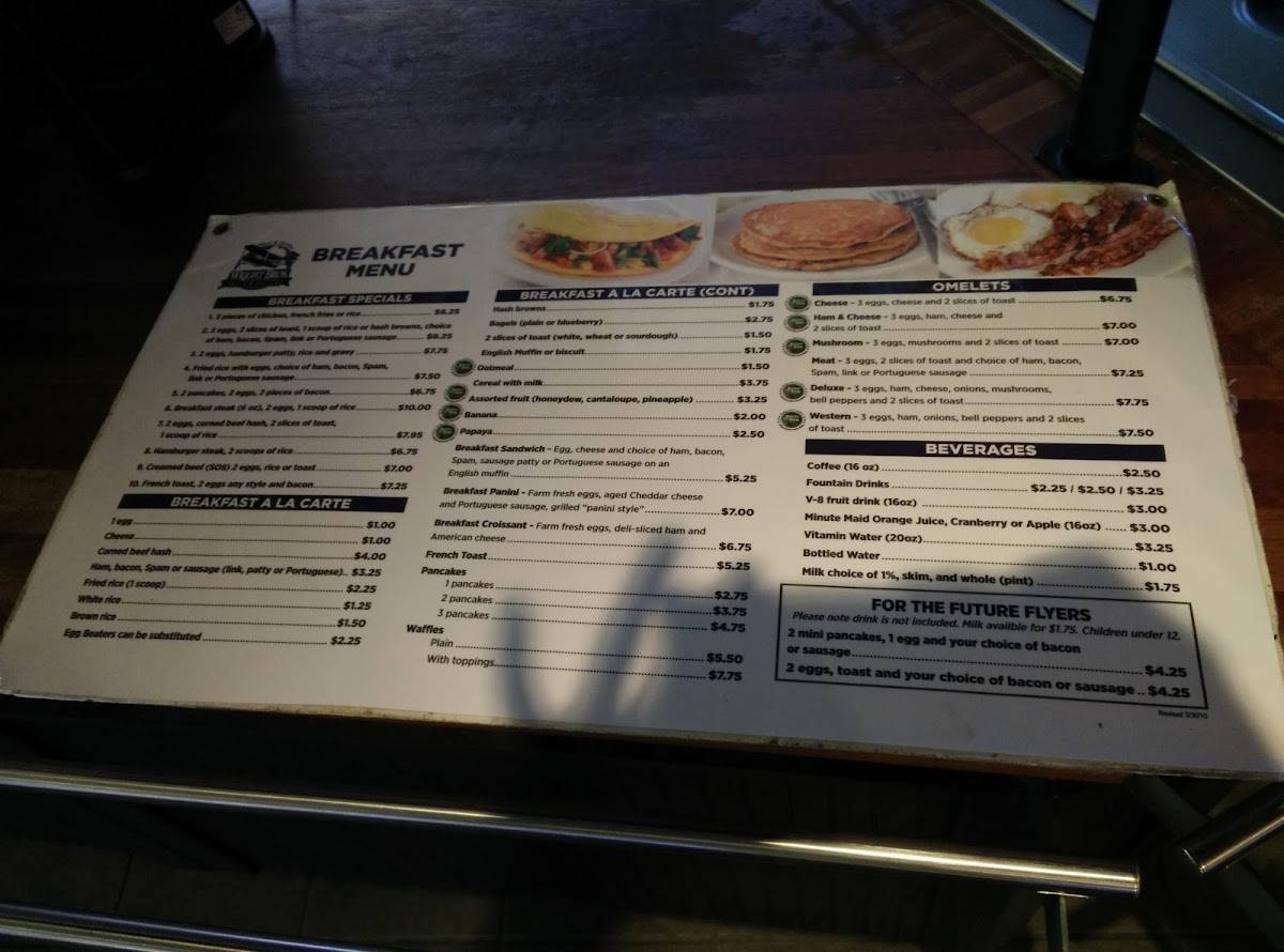 Menu at Wright Brothers Cafe, Honolulu