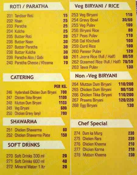 Vikram's Zaffran Restaurant menu