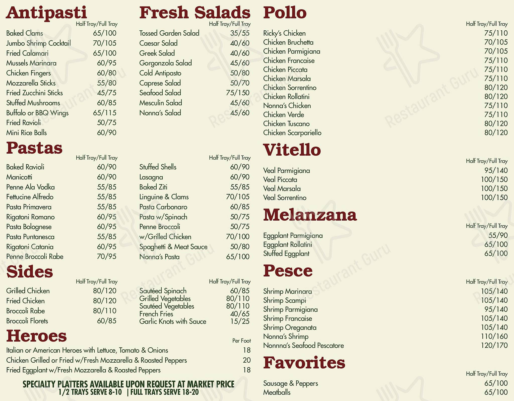 Menu at Nonna Bella's pizzeria, North Babylon