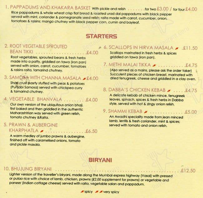 Indian Zing menu