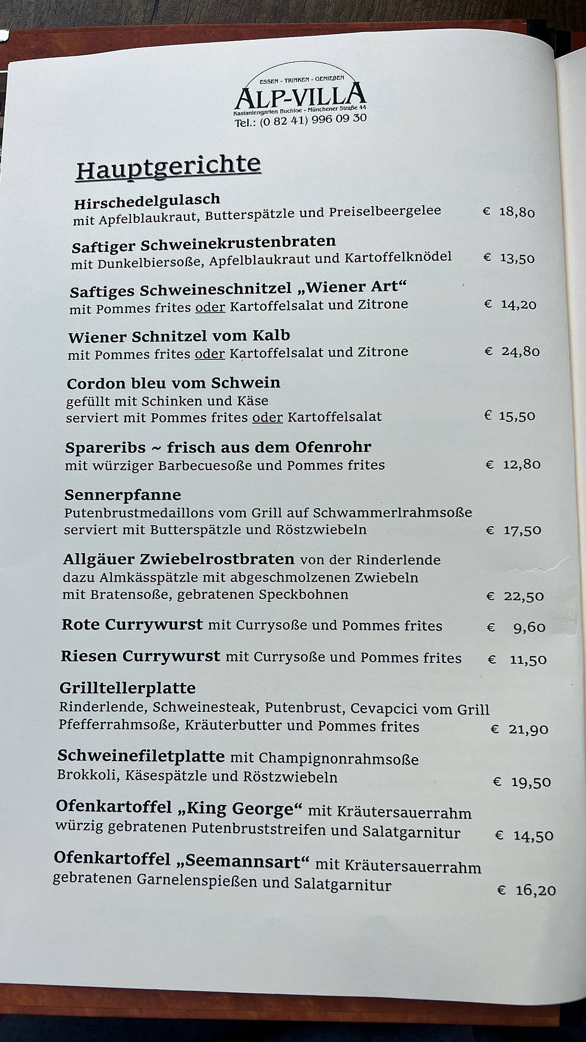 Speisekarte von Alpvilla pub & Bar, Buchloe