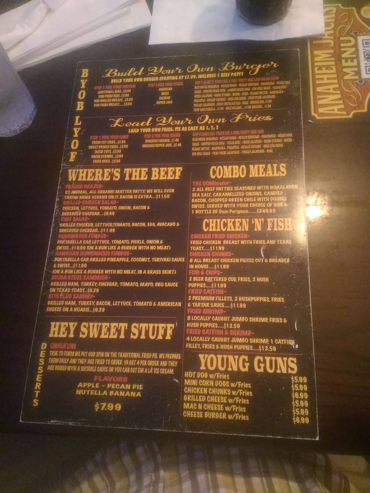 Menu at Anaheim Jacks pub & bar, Ruidoso