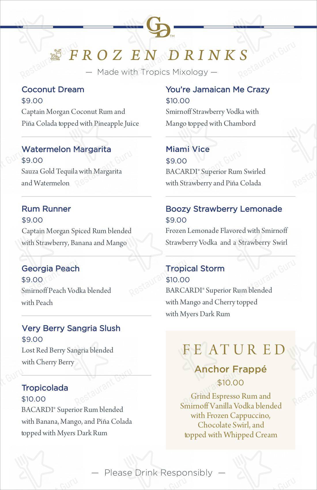 Menu at Anchor Café at Grande Dunes pub & bar, Myrtle Beach