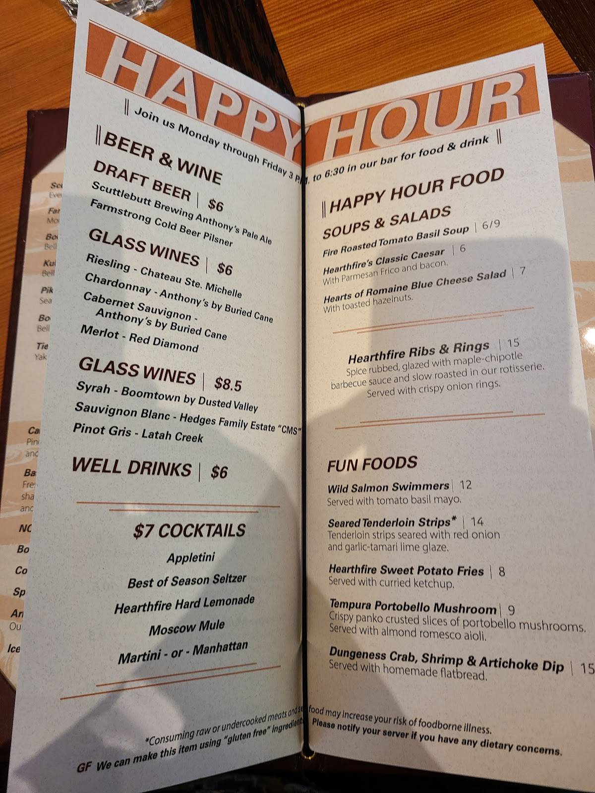 Menu at Anthony's Hearthfire Grill, Bellingham steakhouse, Bellingham