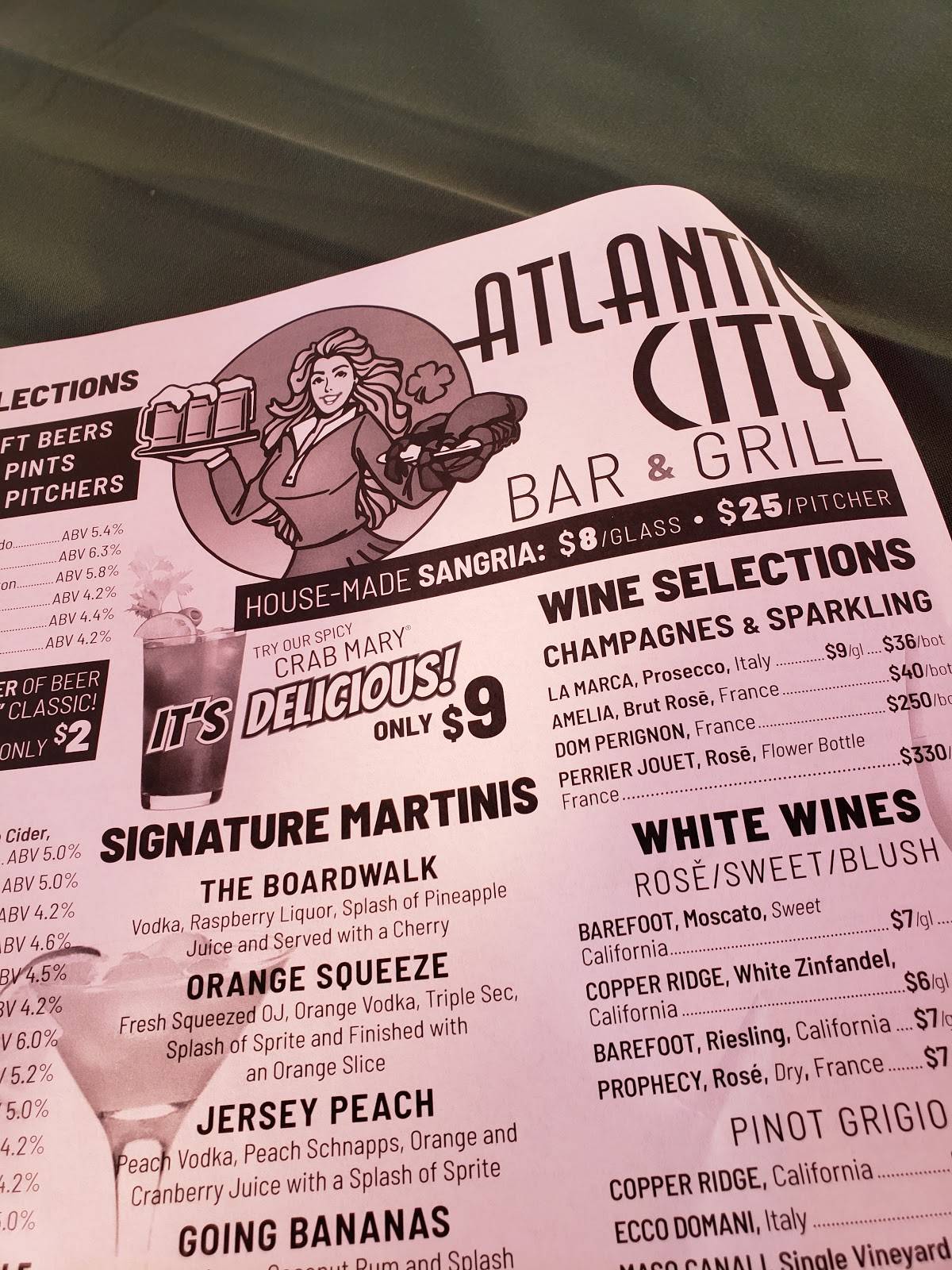 Menu at Atlantic City Bar & Grill, Atlantic City, Pacific Ave