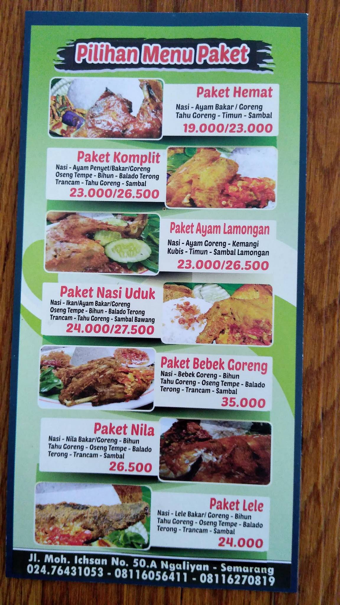 Menu at Ayam Penyet Surabaya Ngaliyan restaurant, Semarang, X8MQ+6F9