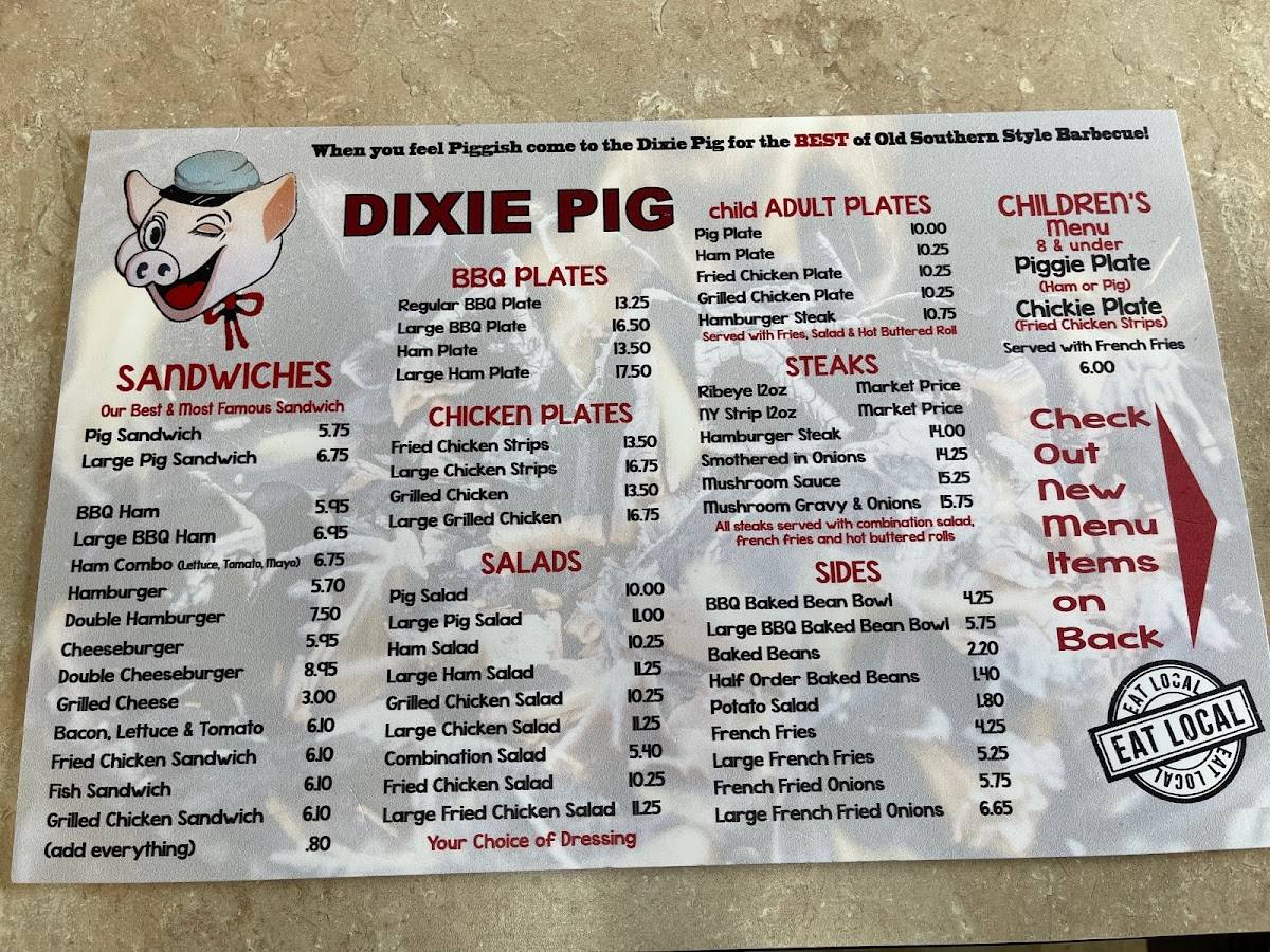 Menu At Dixie Pig BBQ, Blytheville