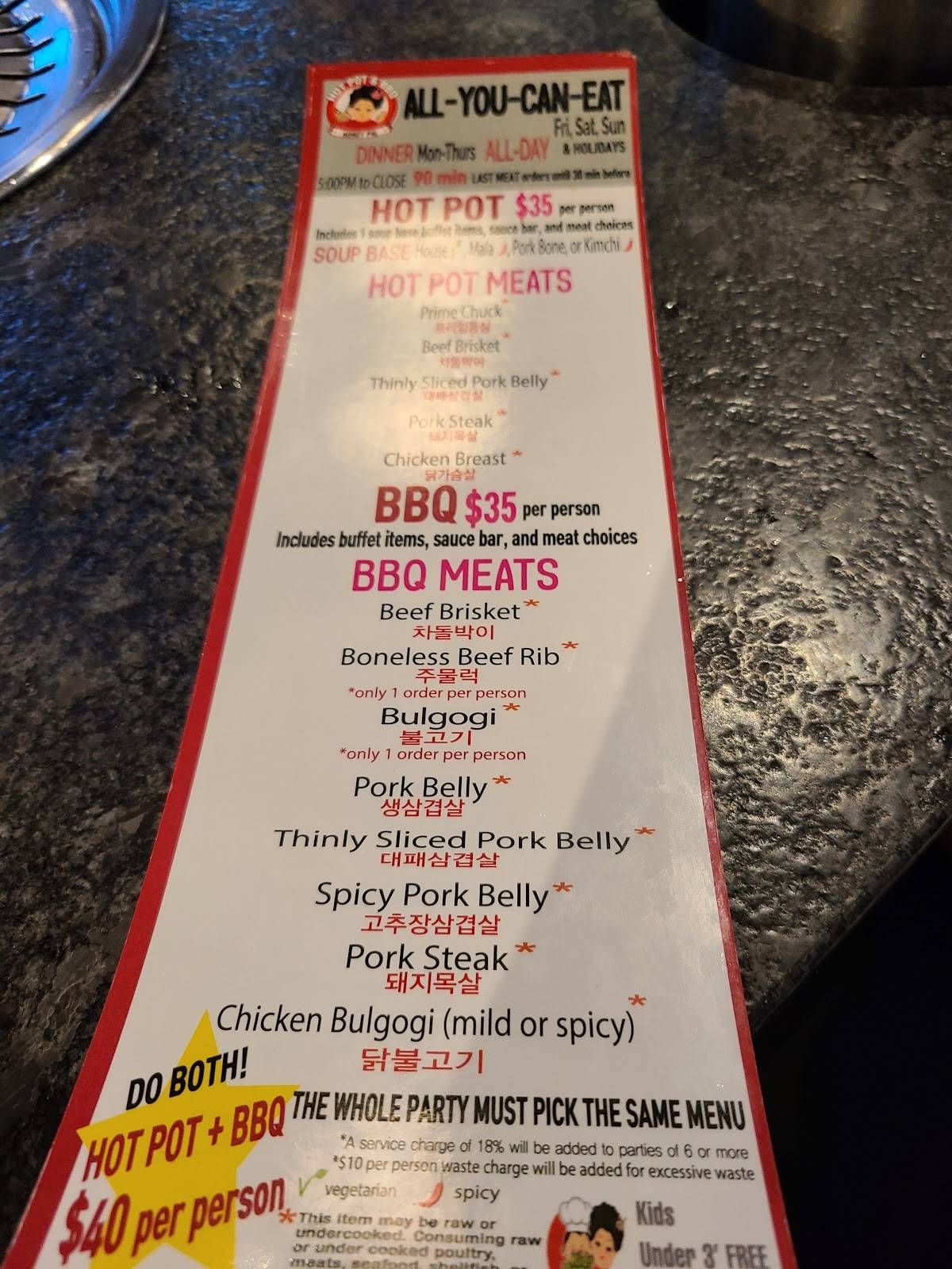 Menu at Honey Pig Hot Pot + Korean BBQ, Manassas