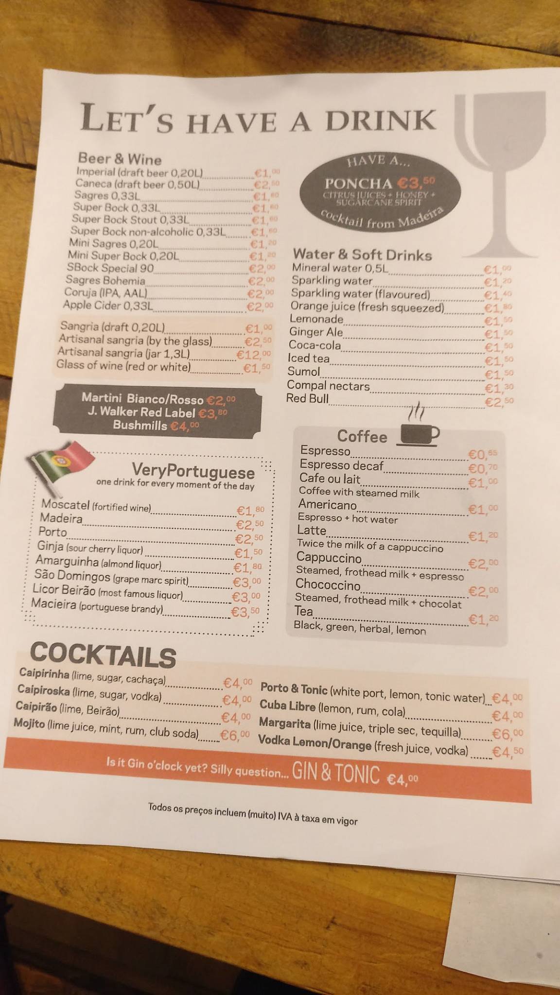Menu em BDO Bifanas Bar, Lisboa