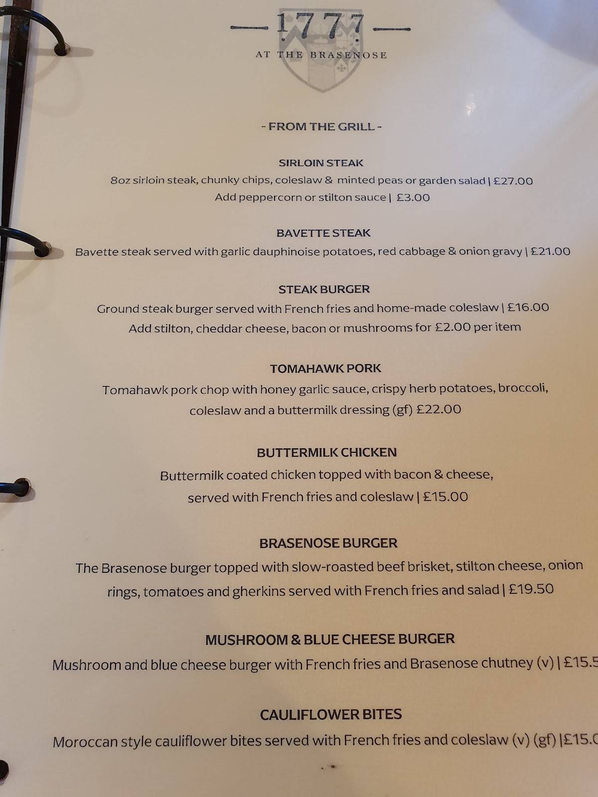Menu at The Brasenose Arms pub & bar, Banbury