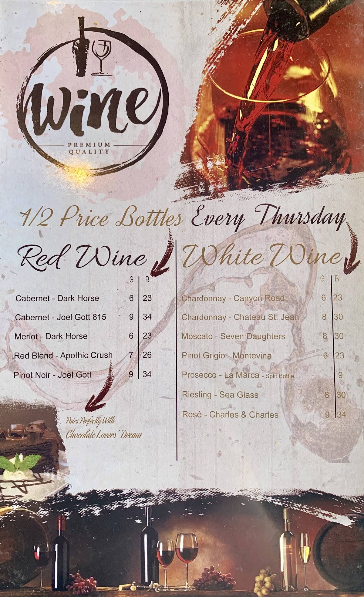 Menu at Barrel House, Dubuque