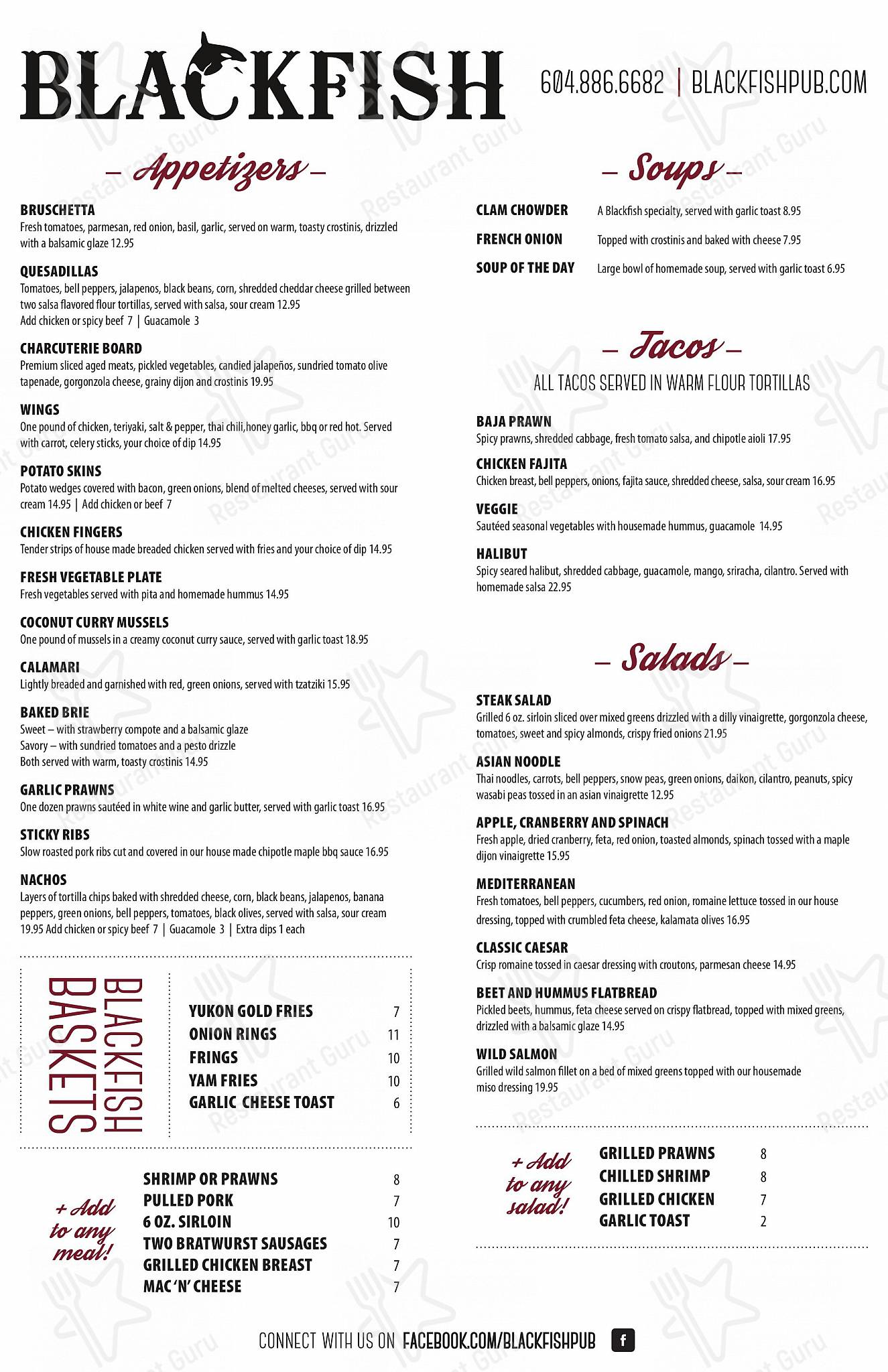 Menu at Blackfish Pub, Gibsons