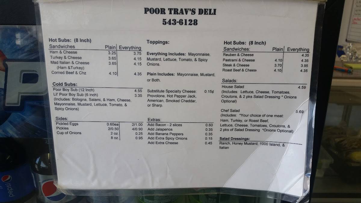 Menu at Blue Circle Market Poor Trav's Deli fast food, Elizabethton, 101 Broad St