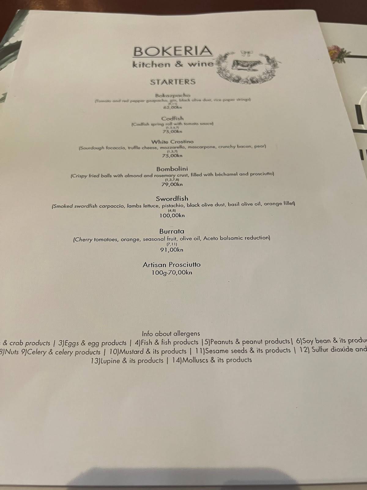 Menu at Bokeria Kitchen & Wine restaurant, Split