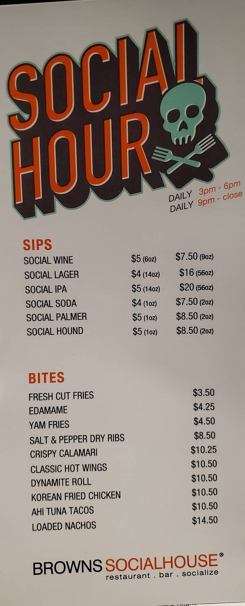 Menu au Browns Socialhouse Schoolhouse pub et bar, Coquitlam, Lougheed Hwy.
