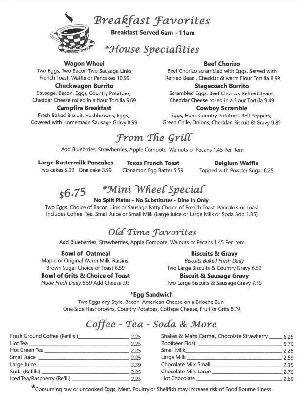Menu at The Horseshoe cafe, Benson, 154 E 4th St