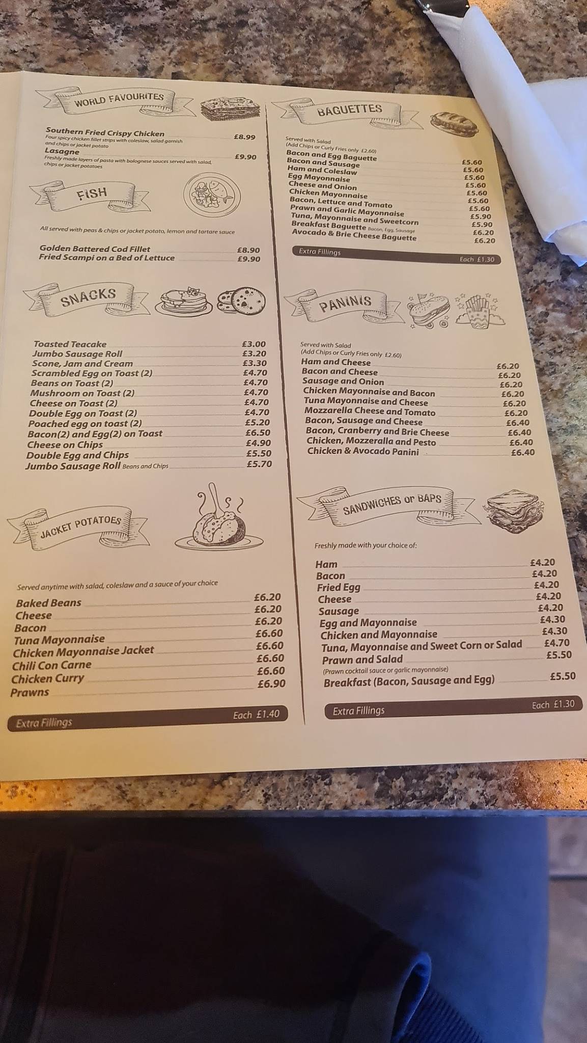 Menu at Hursley Cafe, Eastleigh