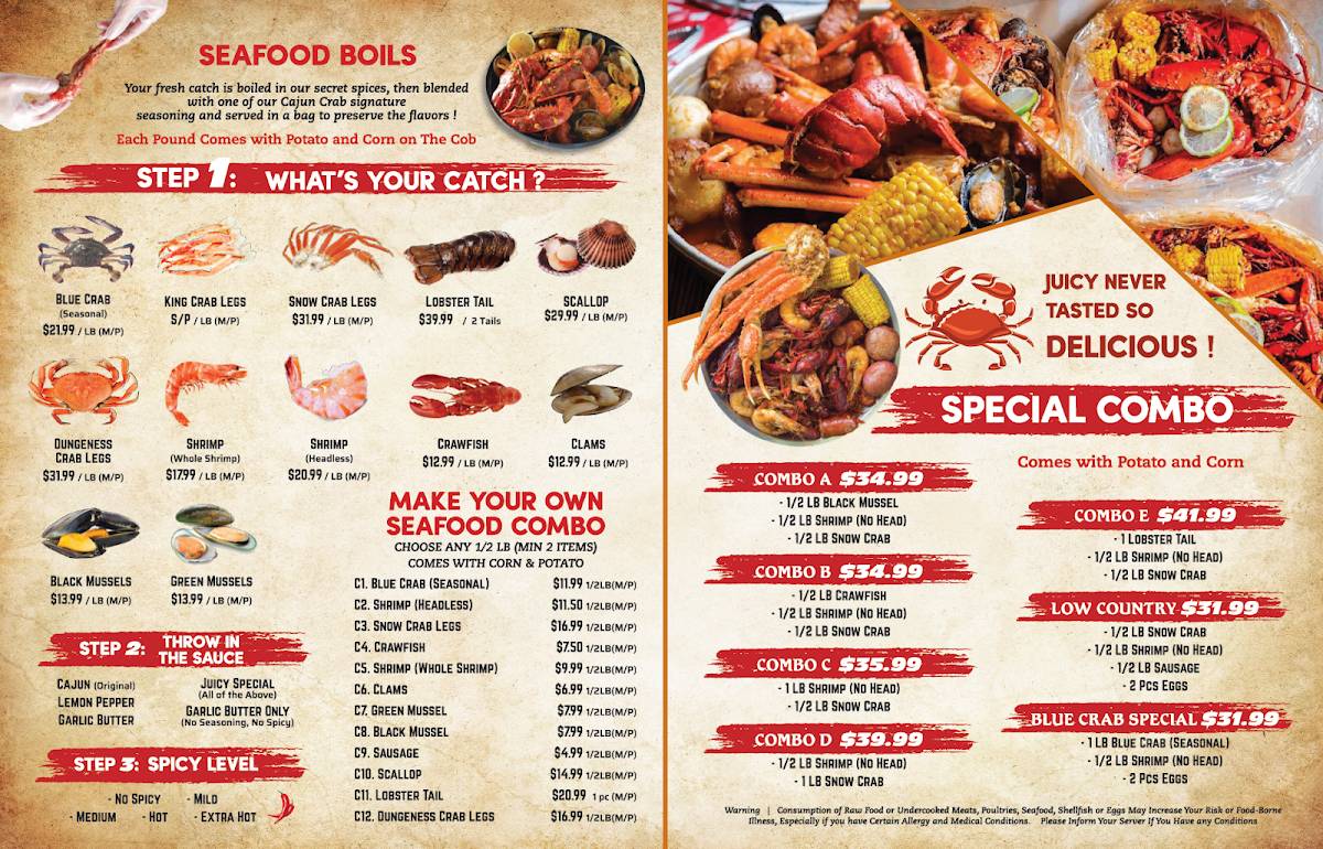 Menu at Cajun Crab Juicy Seafood & Bar, Tamarac