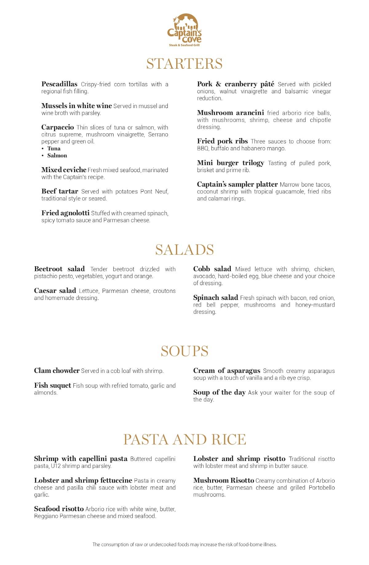 Menu at Captain's Cove steakhouse, Cancún, Blvd. Kukulcan KM16.5