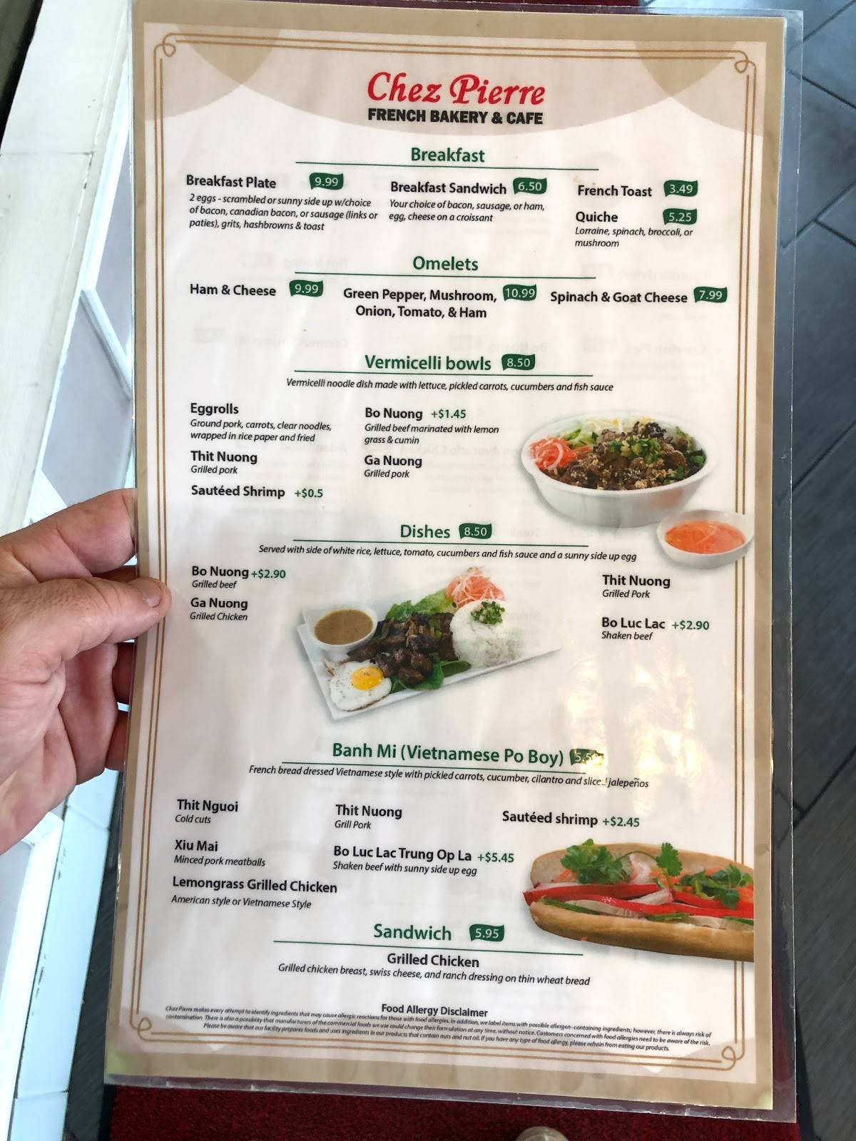 Menu at Chez Pierre French Bakery & Café, Metairie, Clearview Pkwy