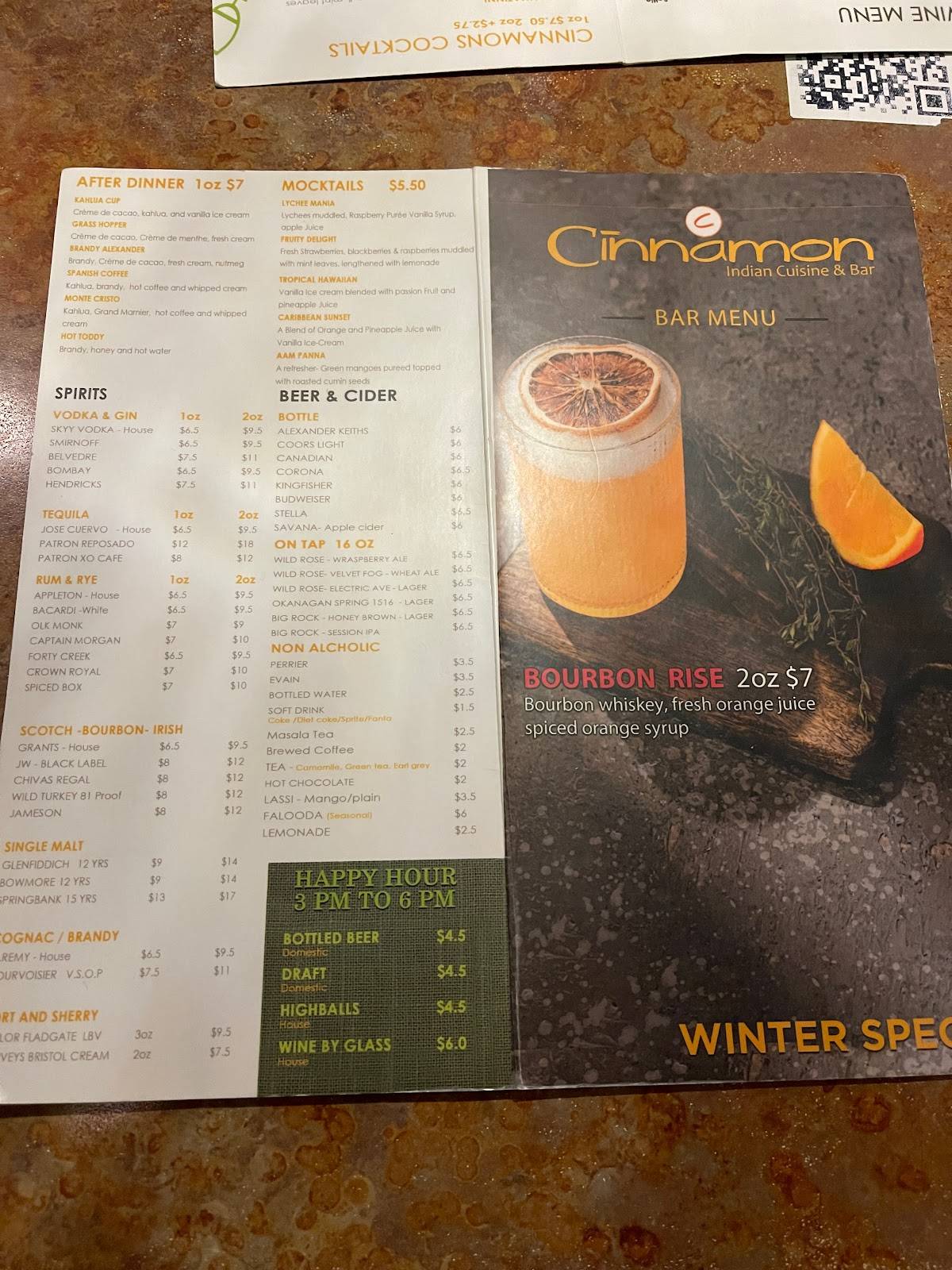 Menu at Cinnamon Indian Cuisine & Bar, Calgary, 23 St NE