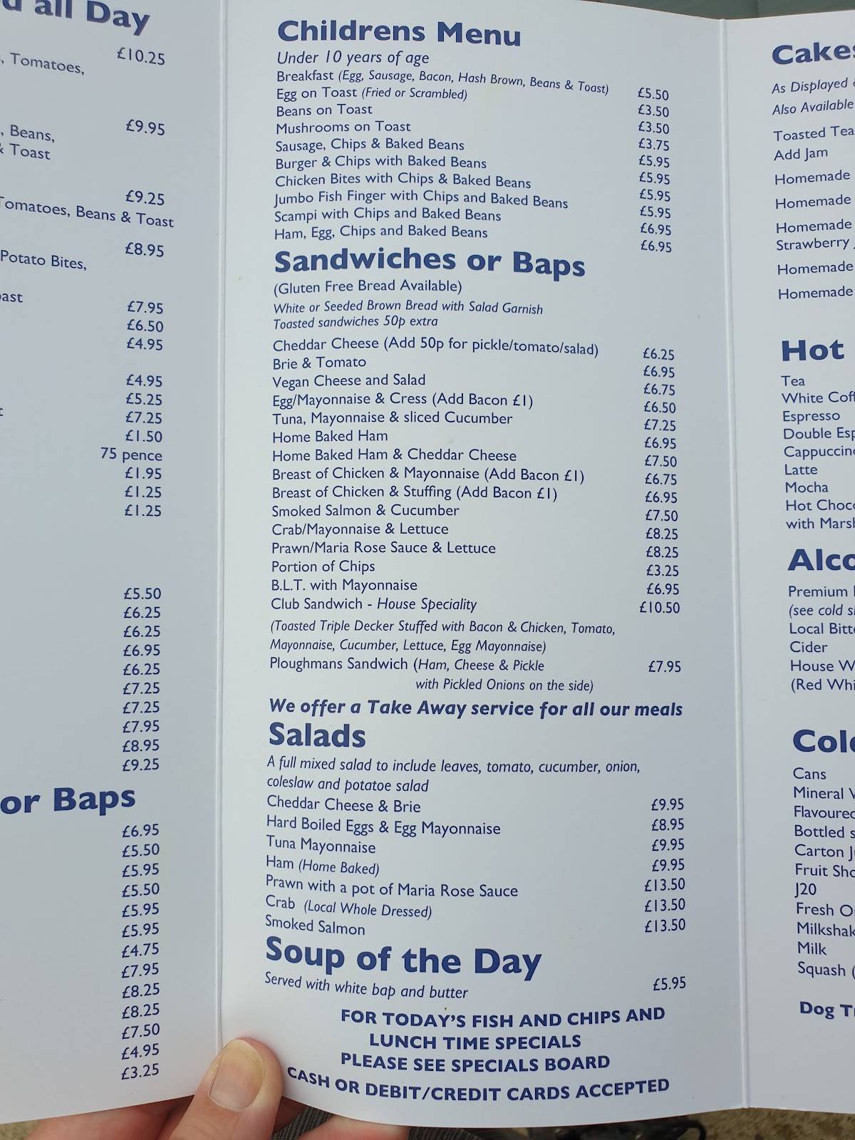 Menu at Cliff Top Cafe, Cromer, 22 Cliff Rd
